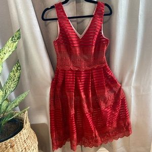 Red lace ModCloth midi dress